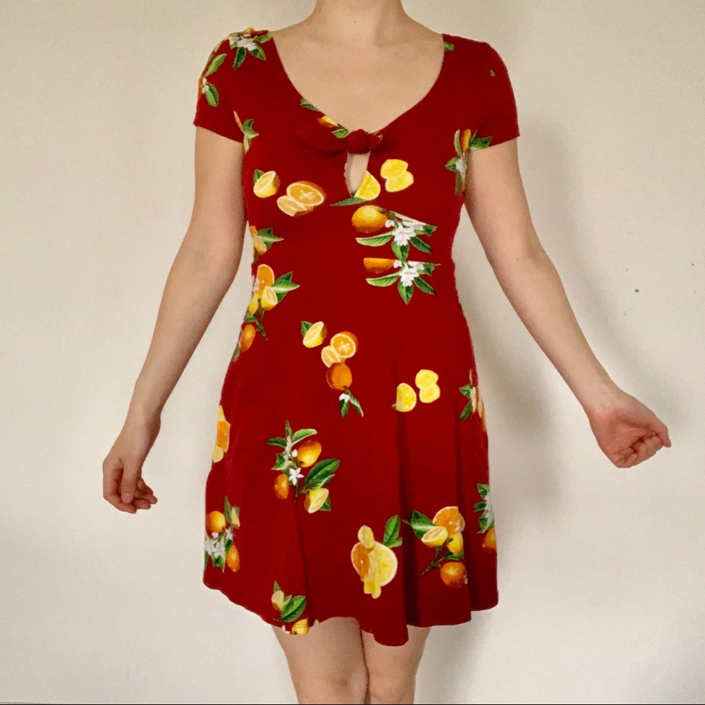 Forever 21 red lemon short sleeve skater dress S